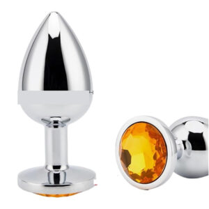 Steel Small Anal Plug with Gold Chrystal